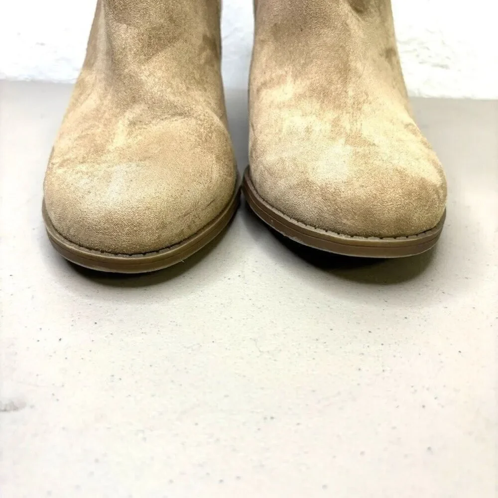 Time and Tru Tan Faux Suede Zip EUC High Wedge Ankle Bootie Size 10 M‎